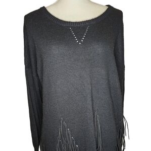 Camille & Co Pullover Sweater Black Medium Fringe Casual